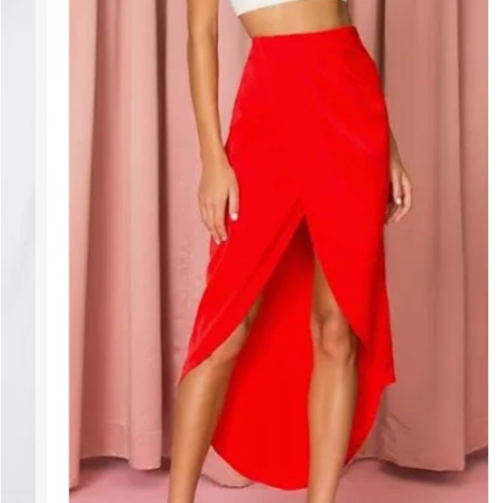 Superdown Vibrant Red Midi Skirt NWT